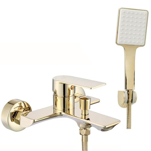 Rea Badewannenarmatur URBAN GOLD Wasserhahn Badewanne Einhebel Wannenarmatur mit Handbrause Badarmatur aus Messing Mischbatterie Wandmontage (Gold) von Rea