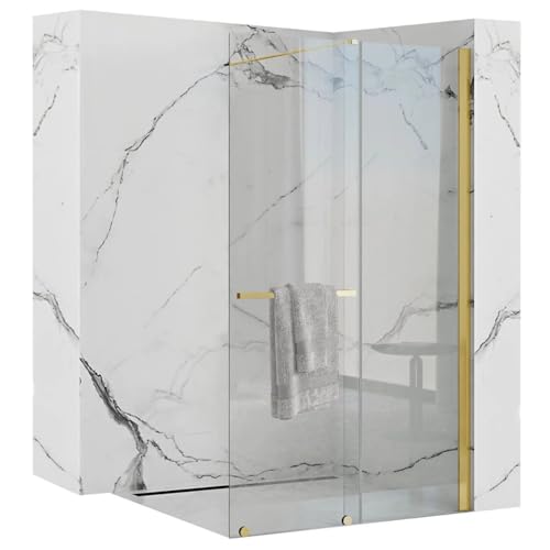Rea CORTIS GOLD 120 Duschwand - WALK IN Gehärtetes transparentes Sicherheitsglas 6 mm (Gold) von Rea