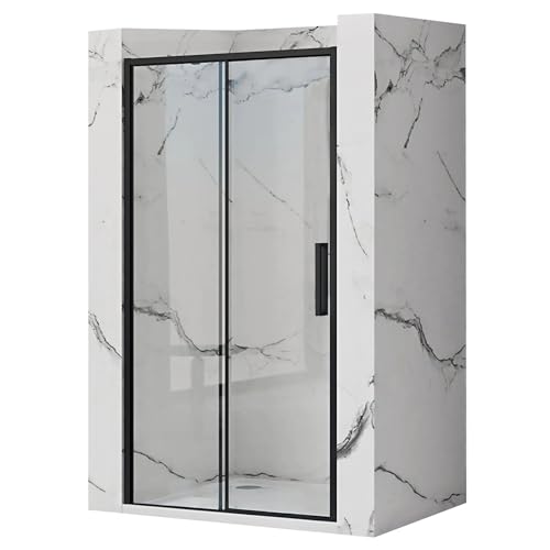 Rea DUSCHSCHIEBETÜR RAPID SLIDE 110 SCHWARZ gehärtetes transparentes Sicherheitsglas 6 mm (Schwarz) von Rea