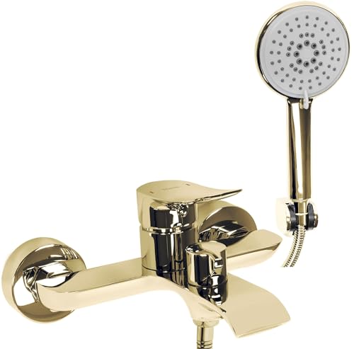 Rea Dart Gold Badewannenarmatur, Wasserhahn Badewanne Einhebel Wannenarmatur mit Handbrause Badarmatur aus Messing Mischbatterie (Gold) von Rea