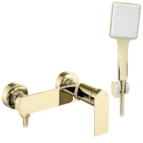 Rea Duscharmatur STORM GOLD Einhebel Brausebatterie mit Duschkopf aus Messing Mischbatterie für Dusche Brausearmatur Bad (Gold) von Rea