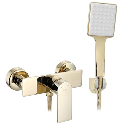 Rea Duscharmatur URBAN GOLD Einhebel Brausebatterie mit Duschkopf aus Messing Mischbatterie für Dusche Brausearmatur Bad (helles gold) von Rea