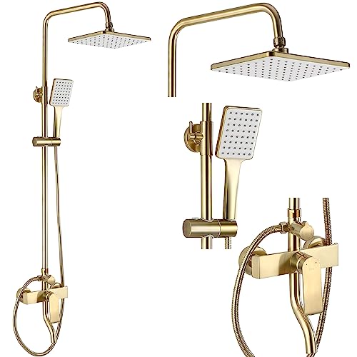 Rea Duschsystem HASS Gold Duschset Duscharmatur mit Duschkopf und Kopfbrause aus Messing Duschgarnitur für Badezimmer (Gold) von Rea