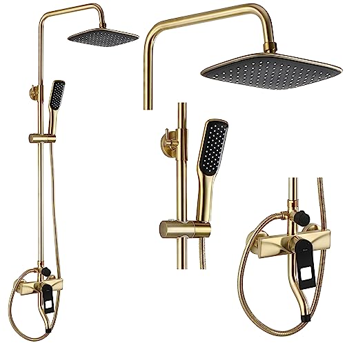 Rea Duschsystem SOUL Gold Duschset Duscharmatur mit Duschkopf und Kopfbrause aus Messing Duschgarnitur für Badezimmer (Gold) von Rea