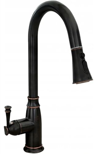 Rea Küchenarmatur ausziehbar DECO OLD BLACK HAUT Wasserhahn Küche aus Messing 360° Drehung Armatur Küchenspüle Mischbatterie Spültischarmatur (Schwarz) von Rea