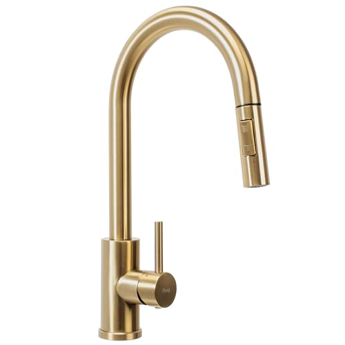Rea Küchenarmatur ausziehbar FRESH BRUSH GOLD Wasserhahn Küche aus Messing 360° Drehung Armatur Küchenspüle Mischbatterie Spültischarmatur (Gold) von Rea