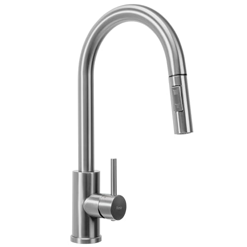 Rea Küchenarmatur ausziehbar FRESH BRUSH STEEL Wasserhahn Küche aus Messing 360° Drehung Armatur Küchenspüle Mischbatterie Spültischarmatur (Gebürstetes Stahl) von Rea