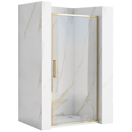 Rea RAPID SWING GOLD 100 HALBOFFENE DUSCHTÜR gehärtetes transparentes Sicherheitsglas 6 mm (Gold) von Rea