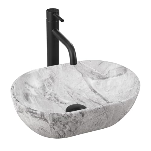 Rea Aufsatzwaschbecken MINI STONE MATT, Waschtisch Handwaschbecken Bad Waschschale Waschbecken für Badezimmer 380 x 260 x 120 mm aus Keramik (Steinoptik) von Rea