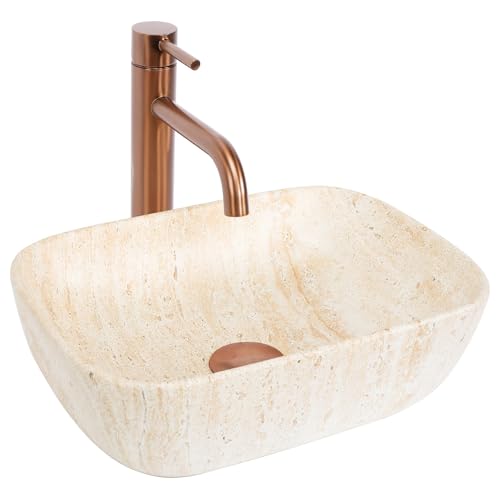 Rea Rechteckiges Keramik-Waschbecken zur Aufsatzmontage Belinda Mini Rectangle Beige - 36X25X11,5CM von Rea