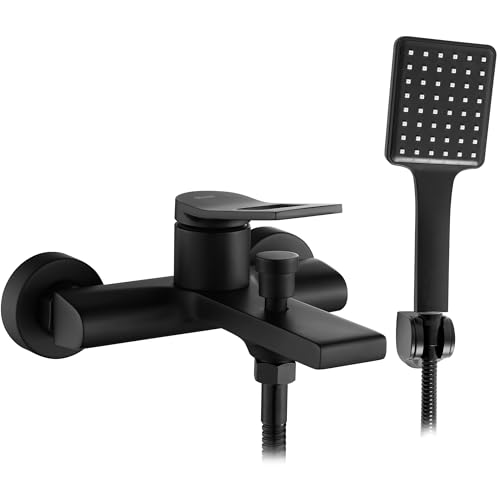 Rea SOUL BLACK Badewannenarmatur Wasserhahn Badewanne Einhebel Wannenarmatur mit Handbrause Badarmatur aus Messing Mischbatterie (schwarz) von Rea