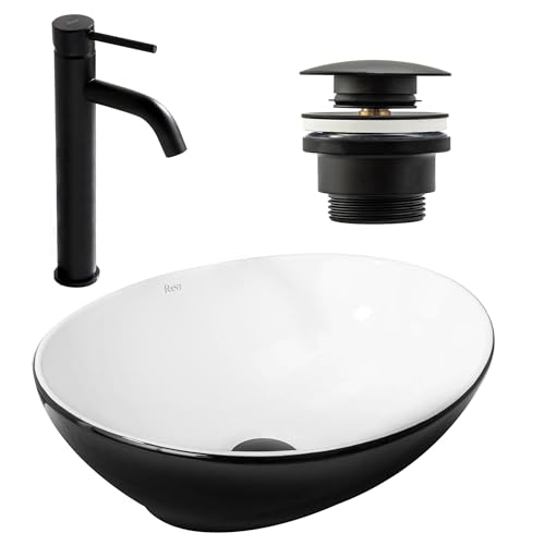 Rea Set Sofia schwarz-weißes Aufsatzwaschbecken + Lungo schwarz-matte Waschtischarmatur + schwarz-matte Ablaufgarnitur, Ideal als Waschtisch oder Handwaschbecken für WC, Einzigartiges Design Rea Set Sofia schwarz-weißes Aufsatzwaschbecken + Lungo schwarz-matte Waschtischarmatur + schwarz-matte Ablaufgarnitur, Ideal als Waschtisch oder Handwaschbecken für WC, Einzigartiges Design von Rea