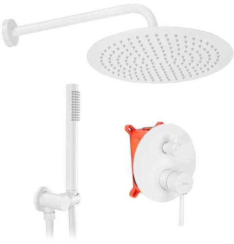 Rea Unterputz Duschsystem Lungo white + BOX Duschset Duscharmatur mit Duschkopf und Kopfbrause aus Edelstahl Duschgarnitur für Badezimmer (Weiß) von Rea