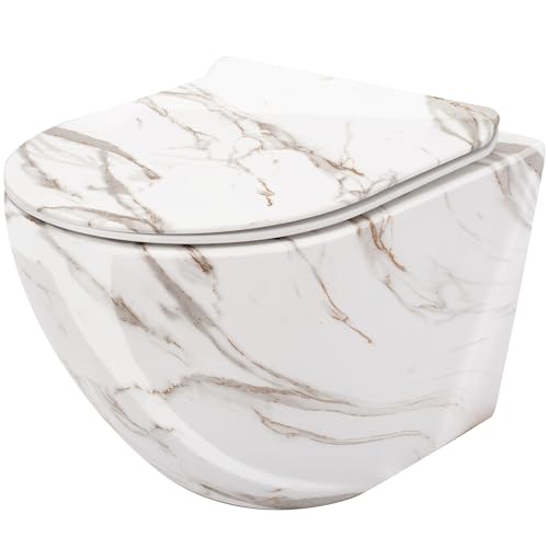 Rea WC-Schüssel Carlos Slim Lava, glänzende Keramik-Toilettenschüssel – Softclose-Duroplast-Sitz – automatisches Absenken mit Soft-Closing (Steinimitat) von Rea
