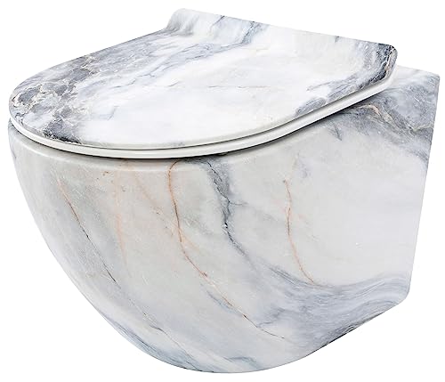 Rea Wand-WC-Schüssel Carlos Slim Granit matt Keramik-WC-Schüssel – Softclose Duroplast-Sitz – Absenkautomatik mit Soft-Closing (Steinimitat) von Rea