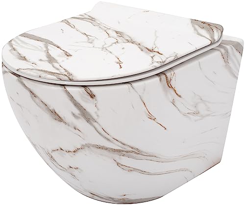 Rea Wand-WC-Schüssel Carlos Slim Lava Mat Keramik-Toilettenschüssel – Softclose Duroplast-Sitz – automatisches Absenken mit Soft-Closing (weiß) von Rea