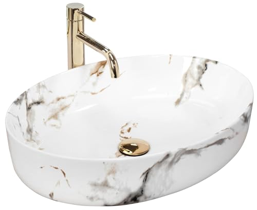 Rea Waschbecken Waschtisch Aufsatzwaschbecken Keramik Handwaschbecken Aufsatz Waschschale Marmor Oval 42x55 von Rea