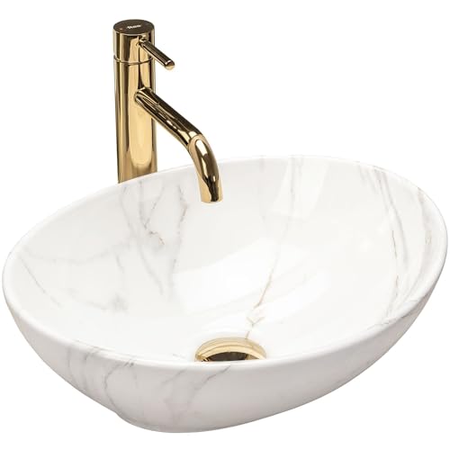 Rea Waschbecken Waschtisch Aufsatzwaschbecken Keramik Handwaschbecken Aufsatz Waschschale Oval 35x40 Marmor von Rea