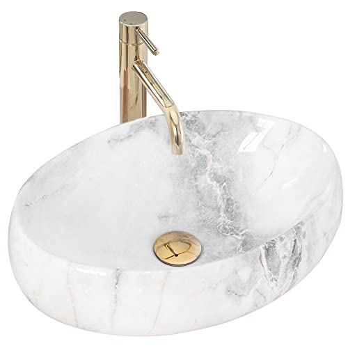 Rea Waschbecken Waschtisch Aufsatzwaschbecken Keramik Handwaschbecken Aufsatz Waschschale Oval Granit 33x48 von Rea