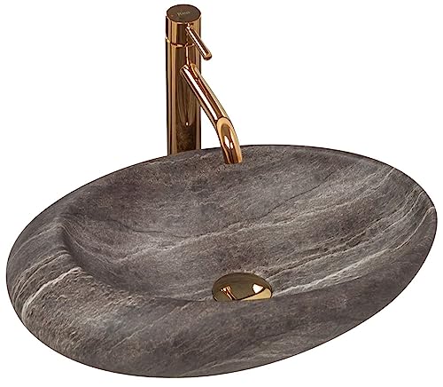 Rea Waschbecken Waschtisch Aufsatzwaschbecken Keramik Handwaschbecken Aufsatz Waschschale Oval Stein 31x48 Grau Badezimmer von Rea
