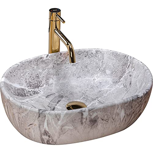 Rea Waschbecken Waschtisch Aufsatzwaschbecken Keramik Handwaschbecken Aufsatz Waschschale Oval Stein 49x35 Grau von Rea