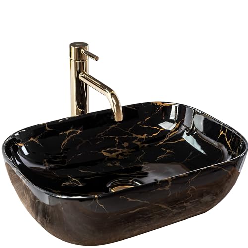 Rea Waschbecken Waschtisch Aufsatzwaschbecken Keramik Handwaschbecken Aufsatz Waschschale Rechteckig Schwarz Marmor 33x46 Badezimmer Rea Waschbecken Waschtisch Aufsatzwaschbecken Keramik Handwaschbecken Aufsatz Waschschale Rechteckig Schwarz Marmor 33x46 Badezimmer von Rea