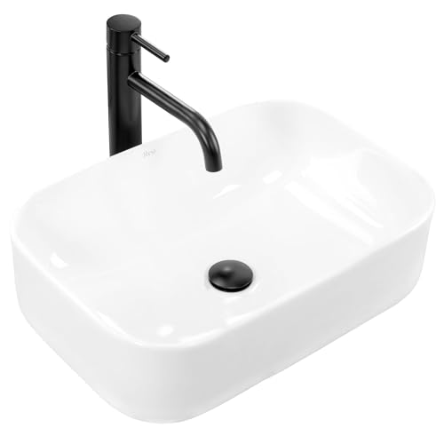 Rea Waschbecken Waschtisch Aufsatzwaschbecken Keramik Handwaschbecken Aufsatz Waschschale Rechteckig Weiß 40x50 von Rea