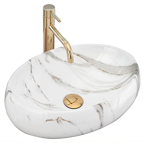 Rea Waschbecken Waschtisch Aufsatzwaschbecken Keramik Handwaschbecken Waschschale Oval Elfenbein Stein Marmor ​33x48 Badezimmer von Rea