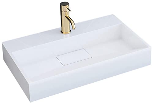 Rea Waschbecken Waschtisch Aufsatzwaschbecken Stein Hochglanz Handwaschbecken Weiß Aufsatz Waschschale Rechteckig 37x50 Elegant Badezimmer von Rea