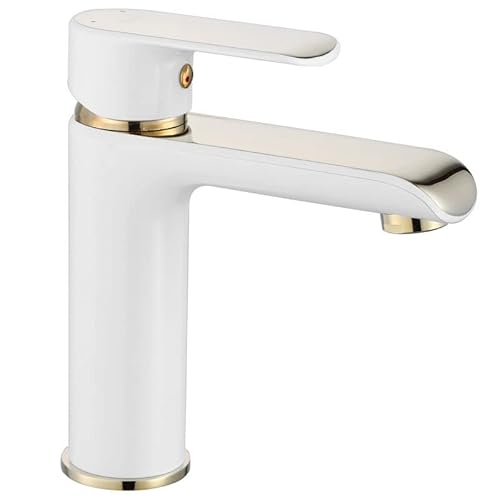 Rea Waschtischarmatur BLOOM WHITE GOLD BAS Wasserhahn Bad Badarmatur aus Messing Armatur für Waschbecken Badezimmer Mischbatterie Waschbecken Einhebel (Weiß/Gold) von Rea