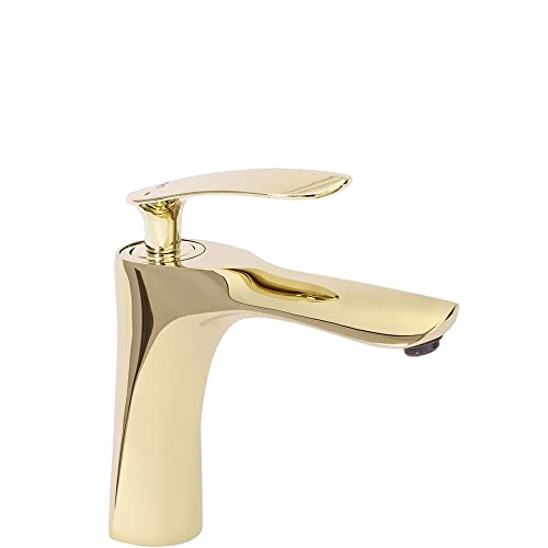 Rea Waschtischarmatur ORBIT GOLD LOW Wasserhahn Bad Badarmatur aus Messing Armatur für Waschbecken Badezimmer Mischbatterie Waschbecken Einhebel (Gold) von Rea