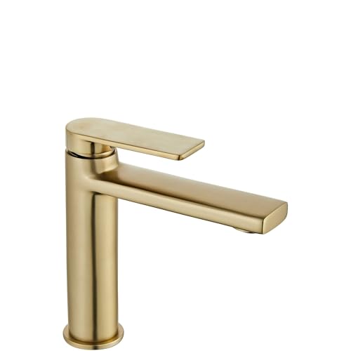Rea Waschtischarmatur VERSO BRUSH GOLD LOW Wasserhahn Bad Badarmatur aus Messing Armatur für Waschbecken Badezimmer Mischbatterie Waschbecken Einhebel (Gebürstetes Gold) von Rea