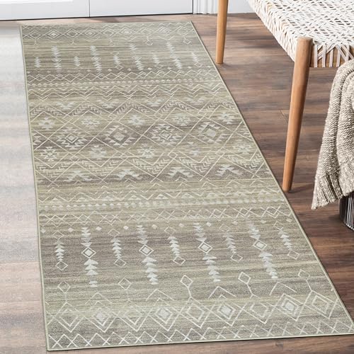 ReaLife Maschinenwaschbar Teppich Läufer - Wohnzimmer Schlafzimmer Badezimmer Küche Flur Büro - Rutschfest Kurzflor Premium-Fleckenbeständig - Geometrisch Marokkanisch Tribal - Beau - Beige - 75 x 180 von ReaLife Rugs