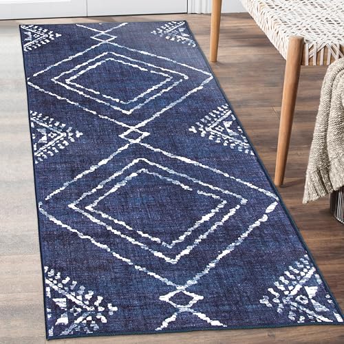 ReaLife Teppich - Maschinenwaschbar - aus Premium-Recyclingfasern hergestellt - Moroccan Diamond Blue, 75 x 180 cm von ReaLife Rugs