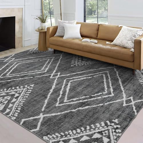 ReaLife Maschinenwaschbar Teppich Läufer - Wohnzimmer Schlafzimmer Badezimmer Küche Flur Büro - rutschfest Kurzflor Premium-Fleckenbeständig - Marokkanisch Diamant Tribal - Jax - Grau - 90 x 150 von ReaLife Rugs