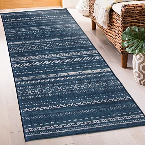 ReaLife Teppich - Maschinenwaschbar - aus Premium-Recyclingfasern hergestellt - Moroccan Stripe Blue, 75 x 180 cm von ReaLife Rugs