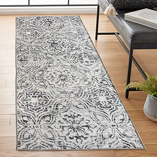 ReaLife Maschinenwaschbar Teppich Läufer - Wohnzimmer Schlafzimmer Badezimmer Küche Flur Büro - rutschfest Kurzflor Premium-Fleckenbeständig - Geometrisch Marokkanisch Tribal - Eli - Grau - 75 x 180 von ReaLife Rugs