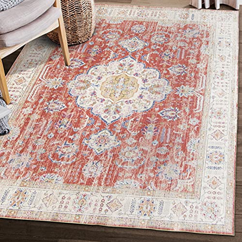 ReaLife Maschinenwaschbar Teppich - Wohnzimmer Schlafzimmer Badezimmer Küche Flur Büro - rutschfest Kurzflor Premium-Fleckenbeständig - Persisch Distressed - Orange - 225 x 285 von ReaLife Rugs