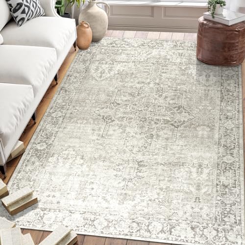 ReaLife Maschinenwaschbar Teppich Läufer - Wohnzimmer Schlafzimmer Badezimmer Küche Flur Büro - Rutschfest Kurzflor Premium-Fleckenbeständig - Boho Landhaus Vintage - Lyle - Beige Elfenbein - 90 x 150 von ReaLife Rugs