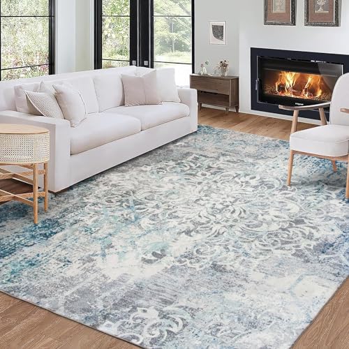 ReaLife Teppich - Maschinenwaschbar - aus Premium-Recyclingfasern hergestellt - Vintage Distressed Floral Grey, 90 x 150 cm von ReaLife Rugs