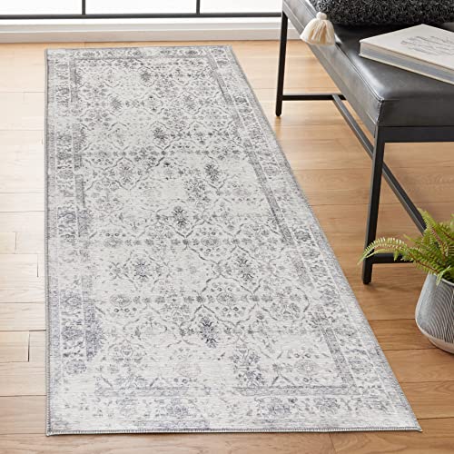 ReaLife Teppich - Maschinenwaschbar - aus Premium-Recyclingfasern hergestellt - Vintage Distressed Trellis Ivory-Grey, 75 x 180 cm von ReaLife Rugs