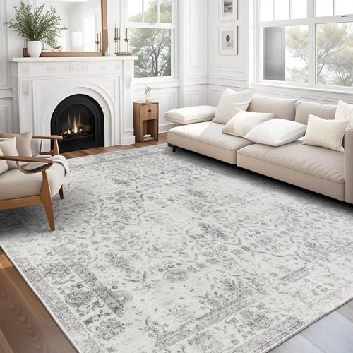 ReaLife Teppich - Maschinenwaschbar - aus Premium-Recyclingfasern hergestellt - Vintage Distressed Trellis Ivory-Grey, 90 x 150 cm von ReaLife Rugs