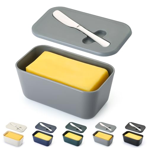 Butterdose mit Deckel für Arbeitsplatte und Kühlschranktürablage, ReaNea Kunststoff-Butterhalter-Tablettbehälter mit Buttermesser, einfach zu schöpfen spülmaschinenfest von ReaNea