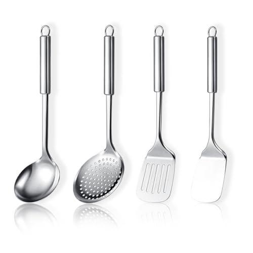ReaNea Edelstahl Kochutensilien Set 4-teilig, Küchenwerkzeug Set enthält Metallspatel-Set, Küchenabschäumer, Suppenkelle, Küchenhelfer Essentials Neues Zuhause muss haben von ReaNea