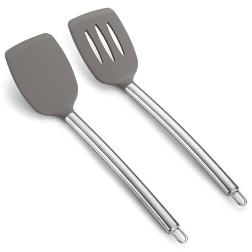 Silikonspatel Set, ReaNea geschlitzter Pfannenwender, solider Pfannenwender, Küchenspatel mit Edelstahlgriff für antihaftbeschichtetes Kochgeschirr, spülmaschinenfest, leicht zu reinigen von ReaNea