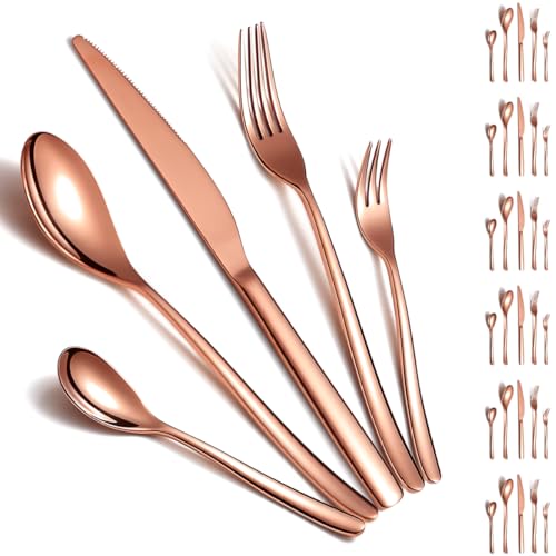 Tafelsilber Set 30 Teile für 6 Personen, ReaNea Rose Gold Besteck Set, Titanium Plating Besteck Set Include Tafelmesser, Tafellöffel, Tafelgabeln, Teelöffel, Salatgabeln, Spülmaschinenfest Tafelsilber Set 30 Teile für 6 Personen, ReaNea Rose Gold Besteck Set, Titanium Plating Besteck Set Include Tafelmesser, Tafellöffel, Tafelgabeln, Teelöffel, Salatgabeln, Spülmaschinenfest von ReaNea