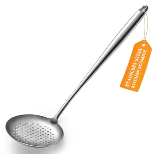 eaNea Schaumlöffel aus Edelstahl, feinmaschige Siebkelle mit langem Griff, schnelles Abseihen & Abtropfen, leicht zu reinigen, mit Hängeöse – Für Frittieren, Kochen, Nudeln & Gemüse von ReaNea