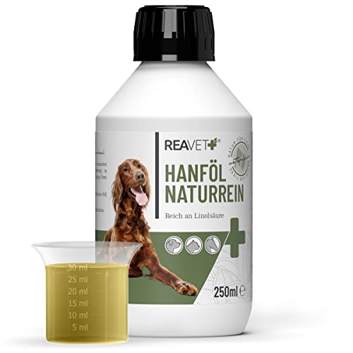 ReaVET Hanföl kaltgepresst für Hunde & Katzen 250ml – Barf Öl aus Kaltpressung in Premiumqualität – Naturreines Futteröl, Premium Hanföl, Naturprodukt Ohne Zusätze von ReaVET