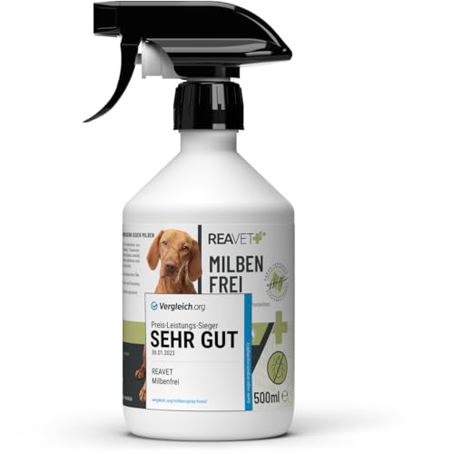 TESTURTEIL SEHR GUT ReaVET Anti Milben-Spray für Hunde, Katzen & Pferde 500ml - Milbenspray mit Soforteffekt gegen Juckreiz & Befall, Antimilbenspray I Milbenschutz zur Abwehr von Milben & Parasiten von ReaVET