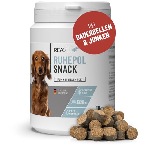 ReaVET Beruhigungsmittel für Hunde als Snacks mit Baldrian & Johanniskraut, bei Angst, Silvester, Stress, Autofahrt & Reise - Zur natürlichen Beruhigung & Entspannung I Getreidefreie Hunde-Leckerlies von ReaVET